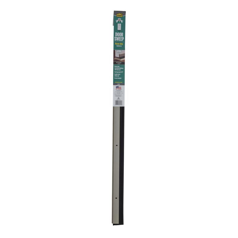 Satin nickel door and window weatherstrip by Emery Jensen, 36 inches long, for sealing gaps and improving insulation.
