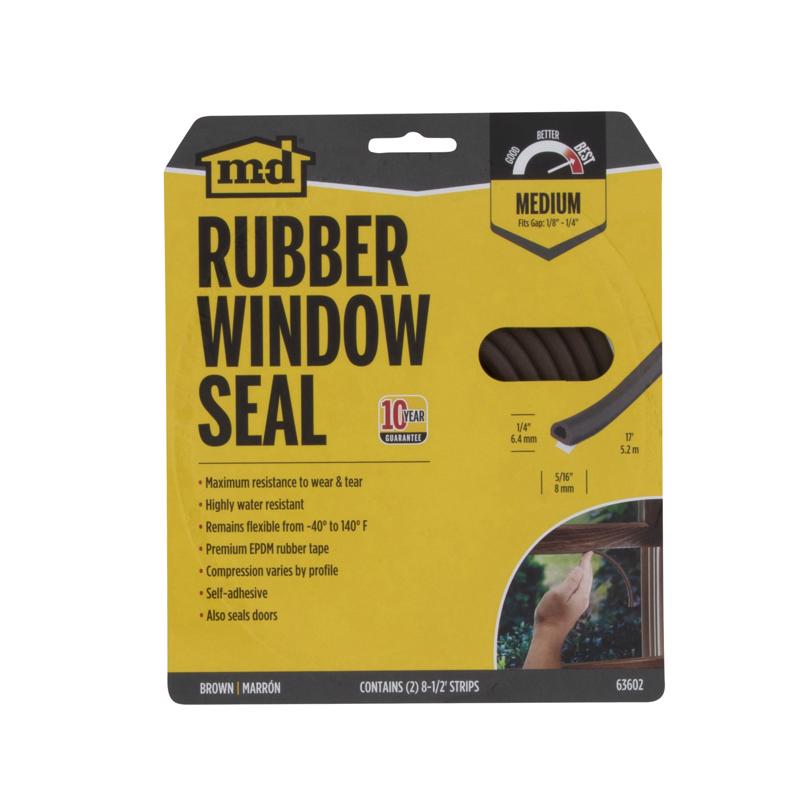Emery Jensen 17-foot brown D-shaped door and window weatherstrip for sealing gaps and preventing drafts.