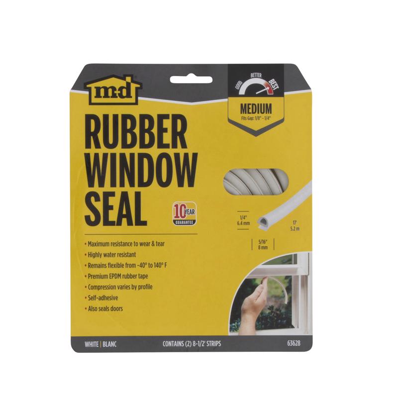 Emery Jensen 17-foot white D-shaped door and window weatherstrip for sealing gaps and improving insulation.