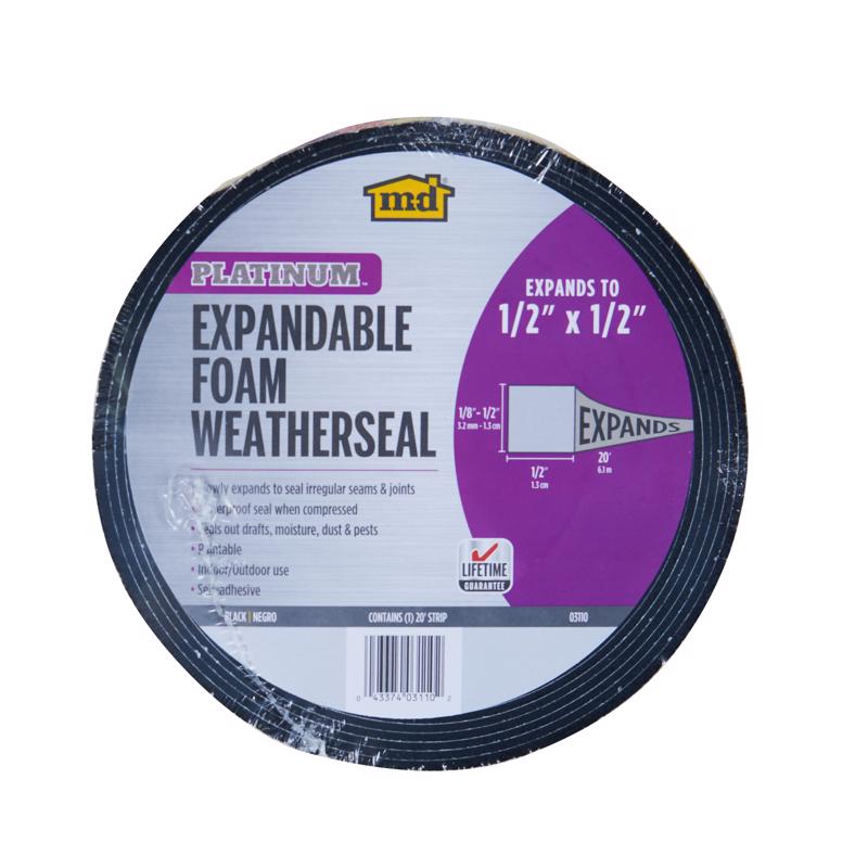 Black 0.5-inch Emery Jensen weatherstrip tape for doors and windows, providing sealing and insulation.