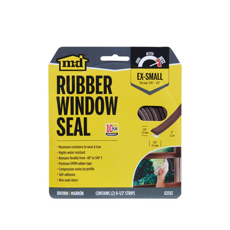 Emery Jensen weatherstrip tape for doors and windows, brown foam weatherstripping to seal gaps and improve insulation.