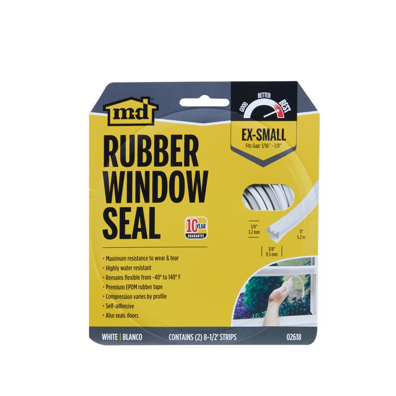 White rubber door and window weatherstrip tape by Emery Jensen for sealing gaps and improving insulation.