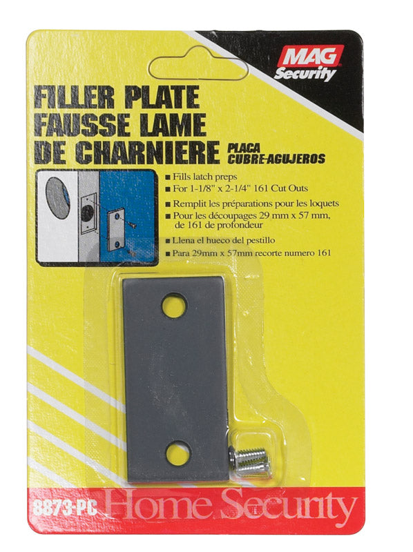 Gray door edge fill plate from Emery Jensen door lock parts, designed to protect and finish door edges.