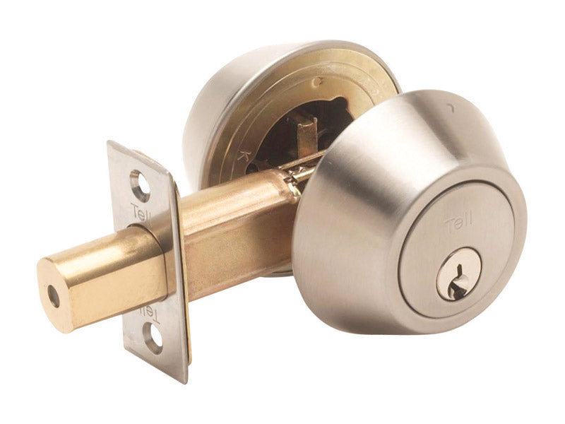 Emery Jensen double cylinder deadbolt US32D with keyholes on both sides, installed on a door for enhanced security.