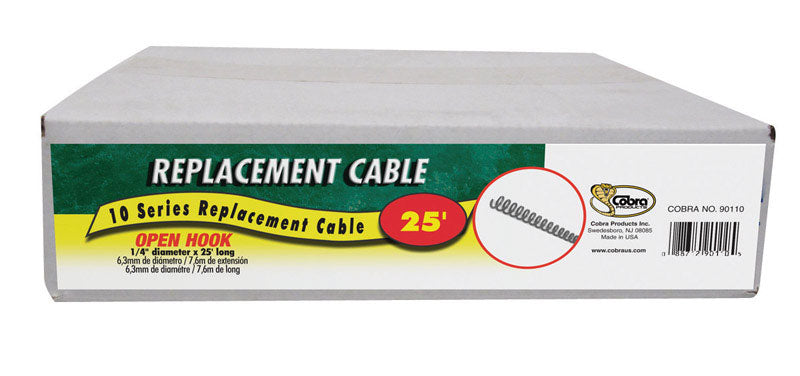 Emery Jensen drain auger replacement cable, 1/4 inch by 25 feet, for drain cleaning and auger accessories.