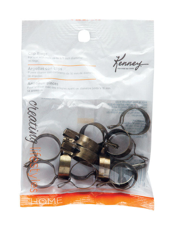 Set of 14 bronze clip rings for drapery accessories by Emery Jensen, 3/4 inch size for curtain hanging and window treatments.