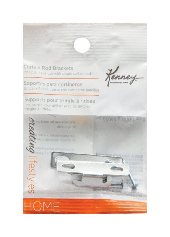 Emery Jensen single curtain rod bracket, drapery accessory, mounted on a wall with curtains hanging.