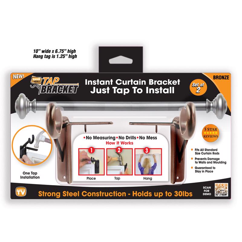 Emery Jensen curtain tap bracket in bronze, drapery accessory for securing curtains to wall or window frame.