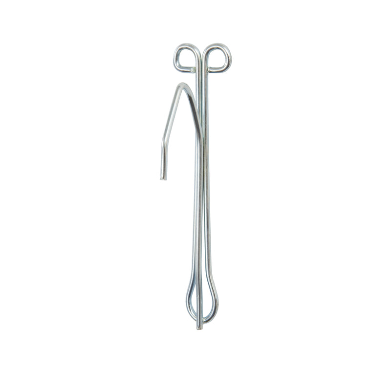 Set of 14 Emery Jensen slip-on pin hooks for drapery accessories, designed to secure curtains easily.