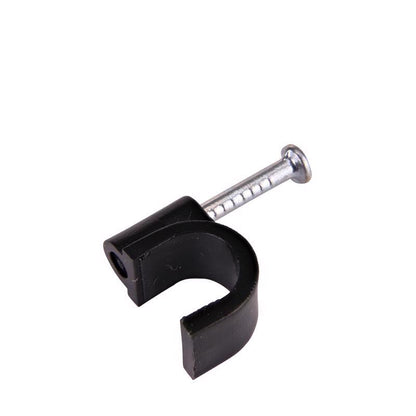Emery Jensen drip irrigation clamp tube support, 1/4 inch size, used to secure tubing in irrigation systems.