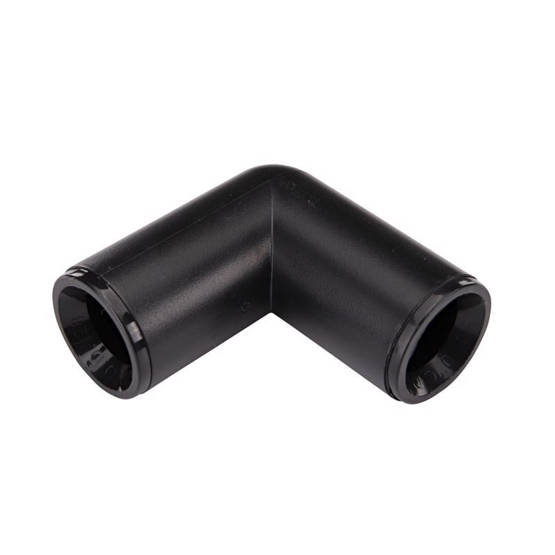 Emery Jensen 5/8-inch compression elbow for drip irrigation systems, made of durable plastic for reliable water flow.