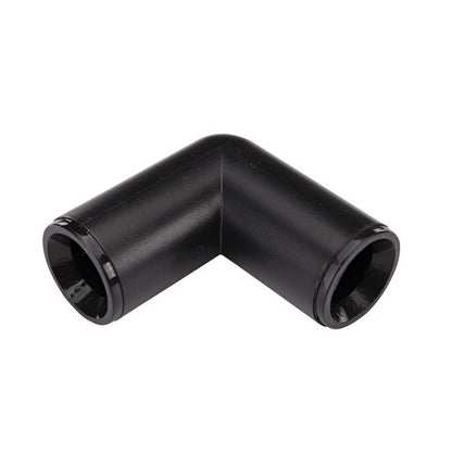 Emery Jensen 5/8-inch compression elbow for drip irrigation systems, made of durable plastic for reliable water flow.