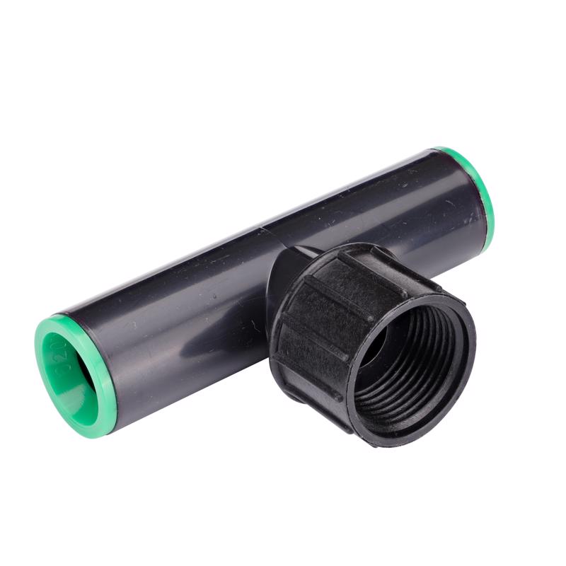 Emery Jensen 1/2-inch pipe tee connector for drip irrigation systems, made of durable plastic for easy assembly and watering efficiency.