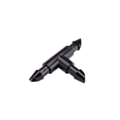 Emery Jensen 1/4-inch drip irrigation tee connector for connecting drip lines in garden irrigation systems
