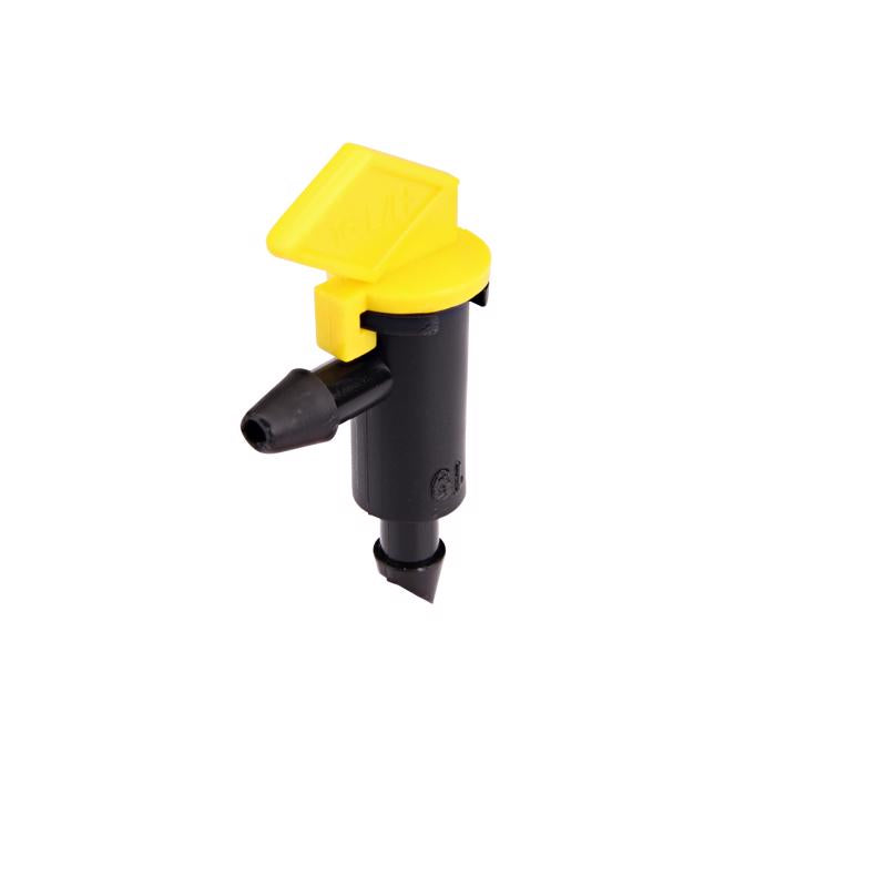 Emery Jensen drip irrigation flag dripper, 4 GPH flow rate, shown in a close-up image of the 10-pack for garden watering.