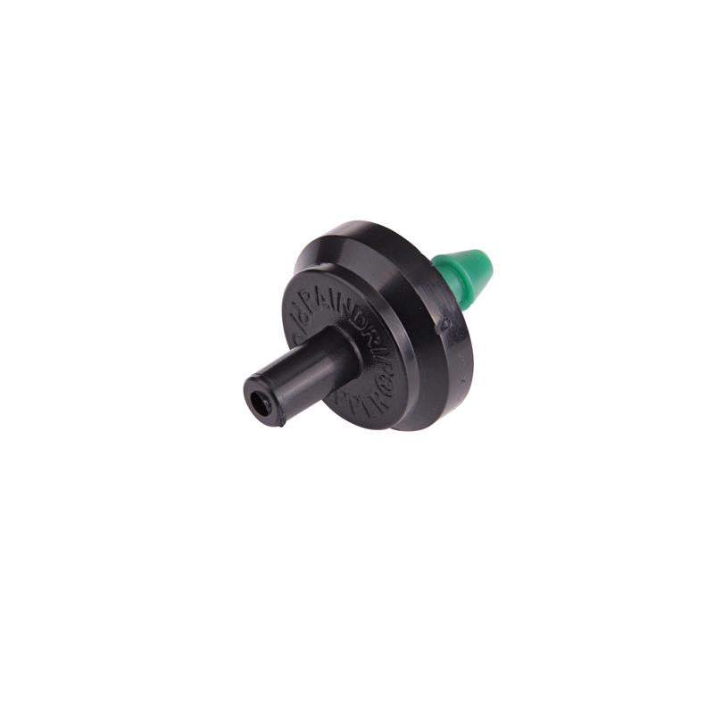 Emery Jensen DRIPPR PRS COMP2GPH BG25 drip irrigation product showing a close-up of the emitter and tubing connection.