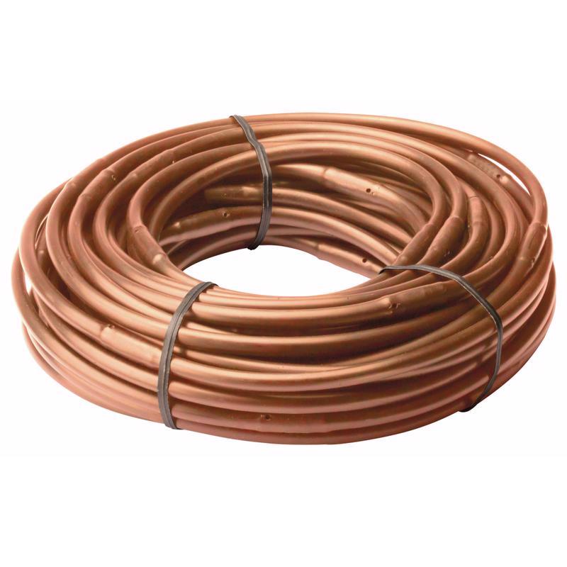Emery Jensen 1/4-inch drip emitter tubing, 50 feet long, used in irrigation systems for efficient water delivery.