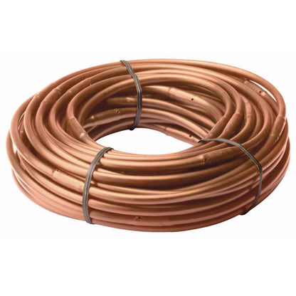 Emery Jensen 1/4-inch drip emitter tubing, 50 feet long, used in irrigation systems for efficient water delivery.