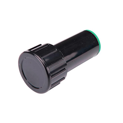 Emery Jensen 1/2-inch plug hose end with cap for drip irrigation systems, made of durable plastic.