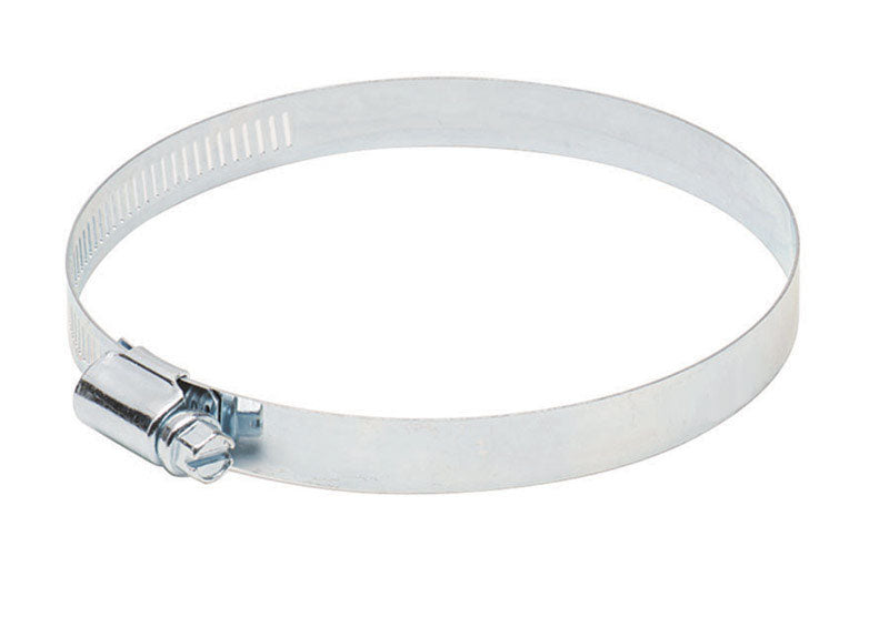 Emery Jensen 6-inch stainless steel worm drive clamp, used for securing dryer hoses and vent connections.