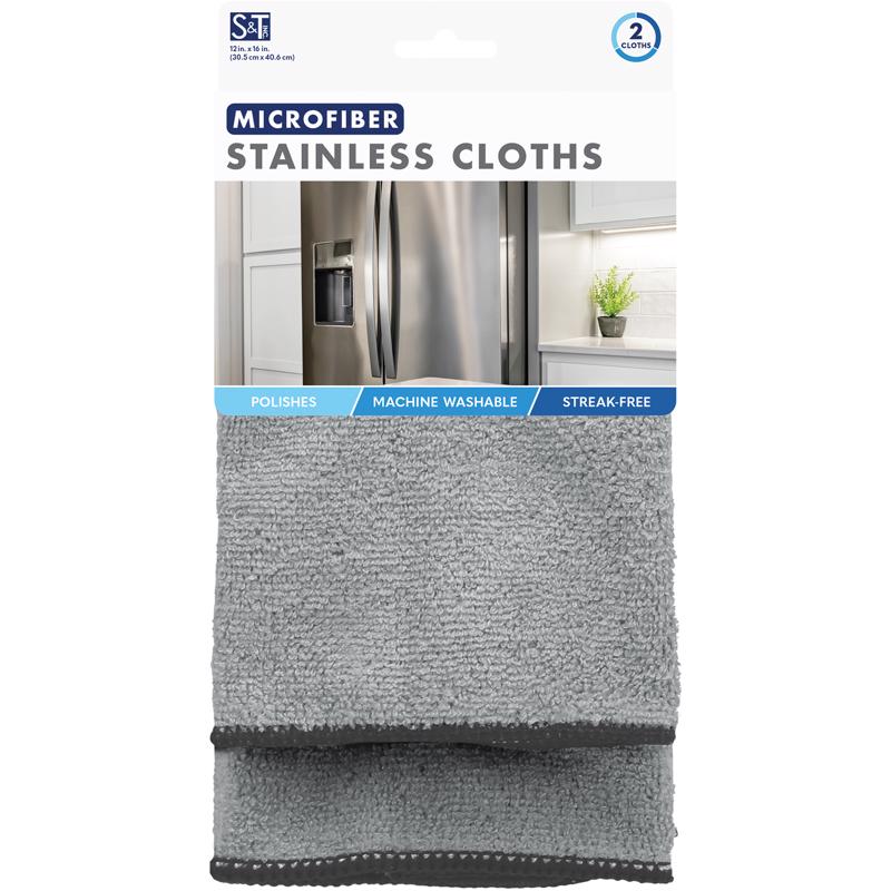 Set of four Emery Jensen stainless steel dust cloths for cleaning, shown folded and ready for use.