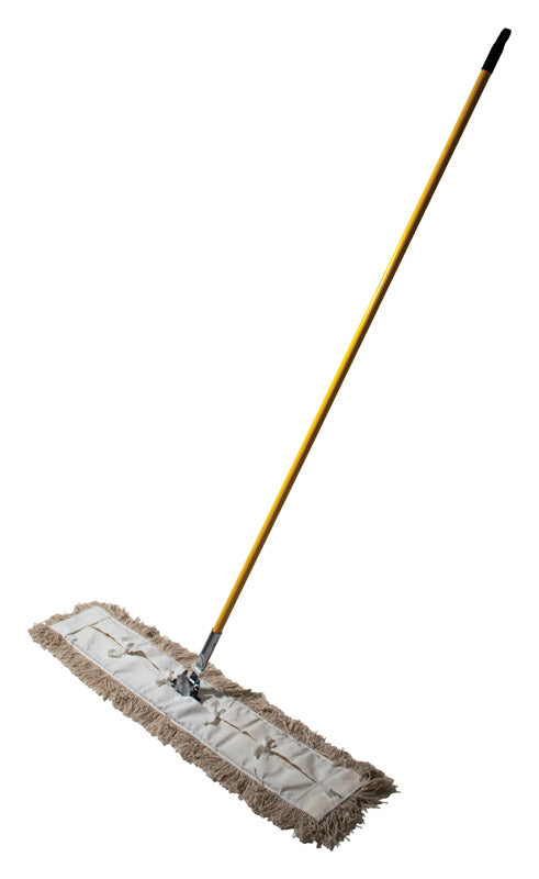 Two Emery Jensen dust mops, 5" x 36" size, with microfiber heads and handles for efficient dust cleaning in a kit.
