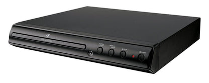 Emery Jensen DVD player with single 2-channel output, black rectangular device with control buttons on top.