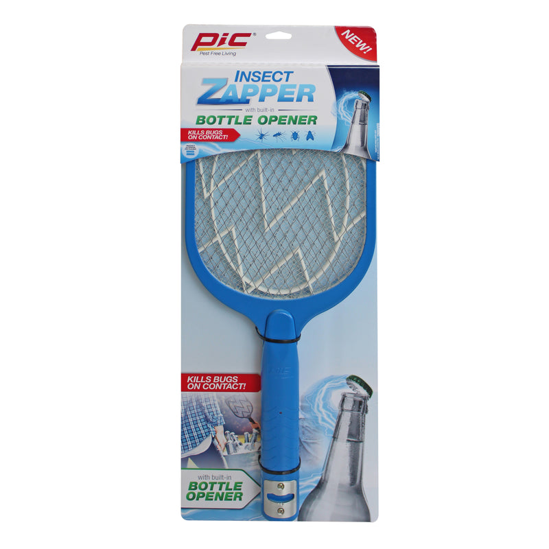 Emery Jensen Insect Zap Electric Bug Killer Racket with handle for catching and killing flying insects.