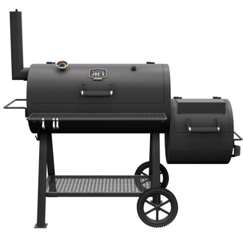 Emery Jensen electric charcoal smoker OJHO with a sturdy black exterior and adjustable vents for outdoor barbecue grilling.