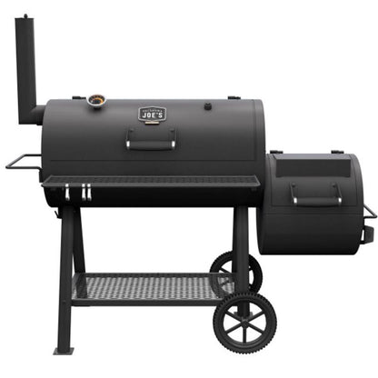 Emery Jensen electric charcoal smoker OJHO with a sturdy black exterior and adjustable vents for outdoor barbecue grilling.