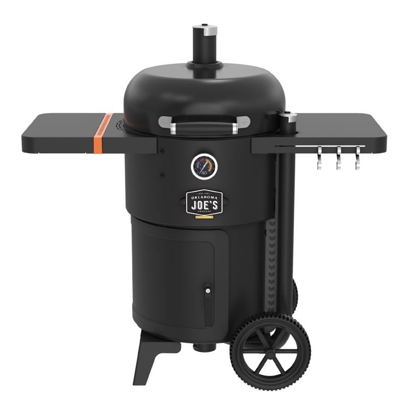 Emery Jensen SMOKR OK JOES BRONCO electric chunk smoker with digital controls and stainless steel construction.