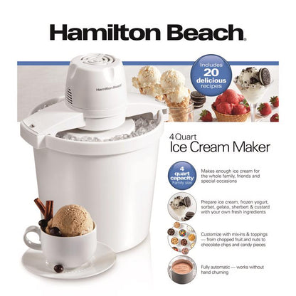 Two Emery Jensen electric 4-quart ice cream makers with white exterior, ready for making homemade ice cream.