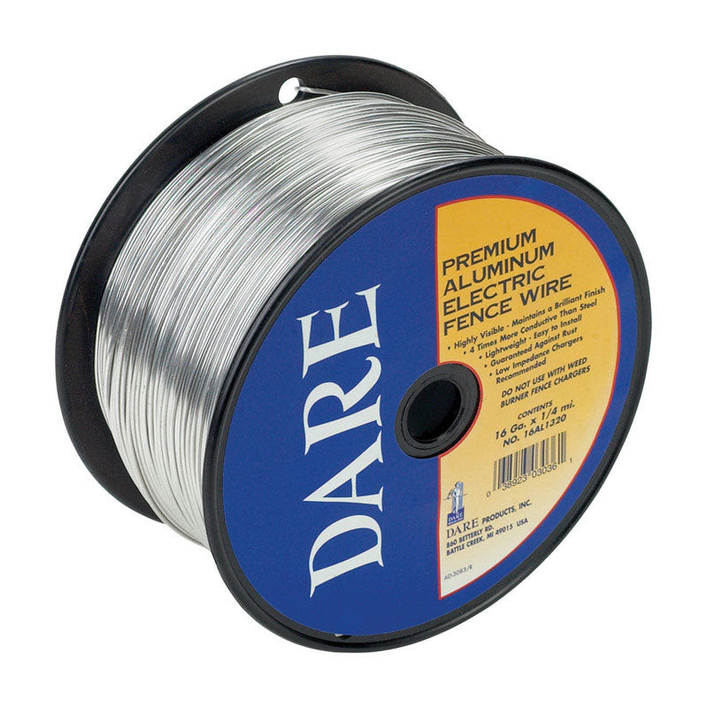 Aluminum electric fence wire by Emery Jensen, .25 mile roll for livestock fencing, shown coiled and ready for installation.