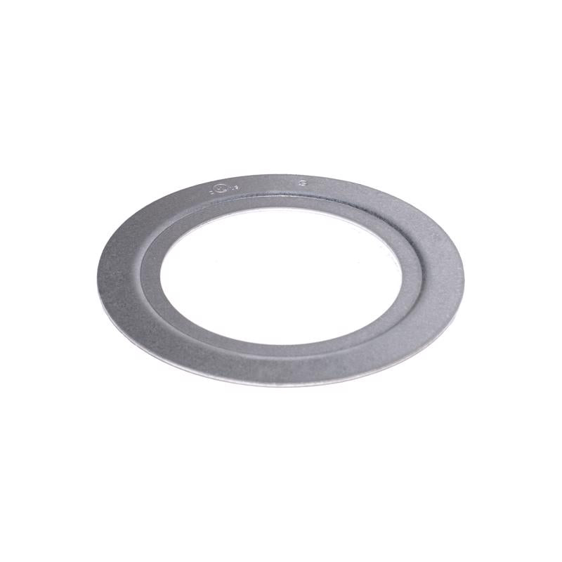 Two Emery Jensen 1-1/2"x1-1/4" round metal conduit washers for electrical wiring, shown on a plain background.