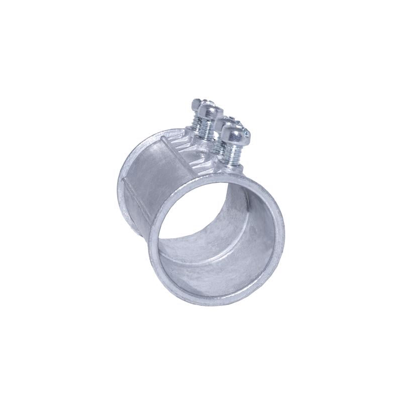 Emery Jensen 1-1/4-inch electrical metal conduit set screw coupling showing metal conduit connection and threading.