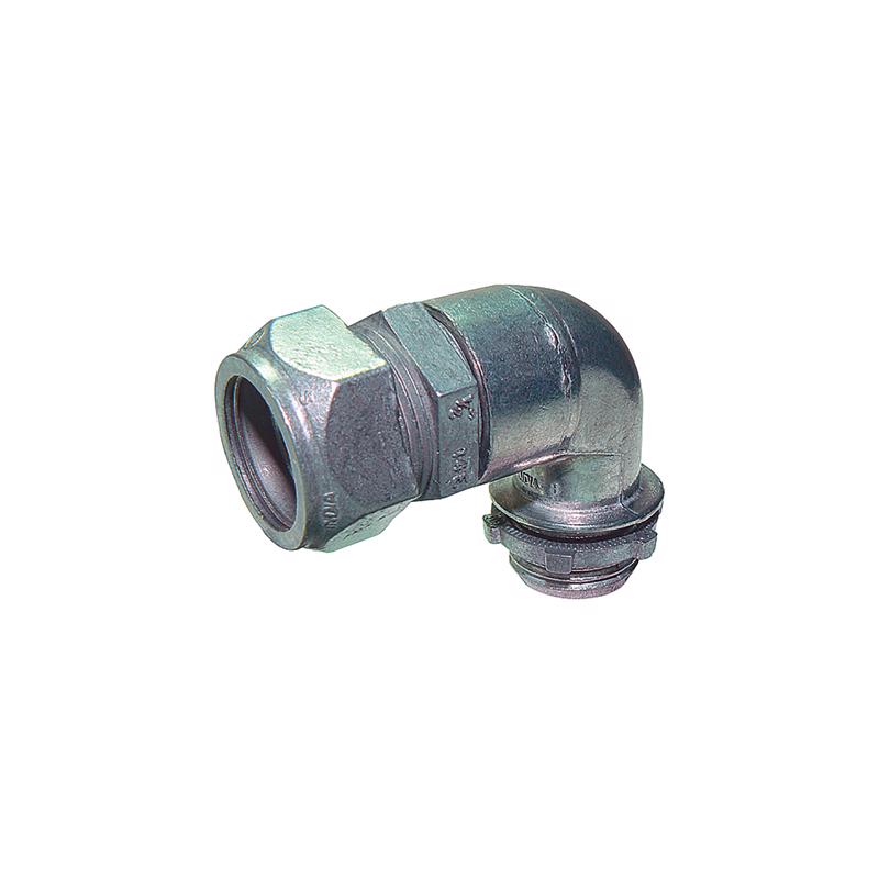 Emery Jensen 1/2-inch 90-degree EMT conduit compression connector for electrical metal conduit installation.