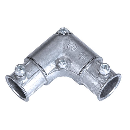 Emery Jensen 1/2-inch 90-degree pull elbow for electrical metal conduit, showing the metallic elbow fitting for electrical wiring.