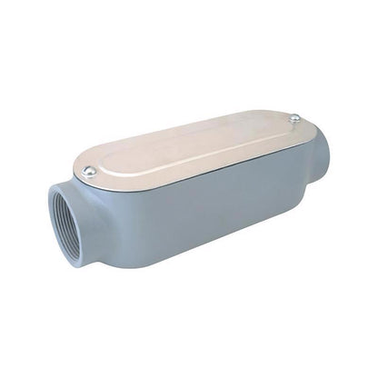 Emery Jensen 1/2" electrical metal conduit body C for electrical wiring and conduit installation, metal construction with threaded ends.