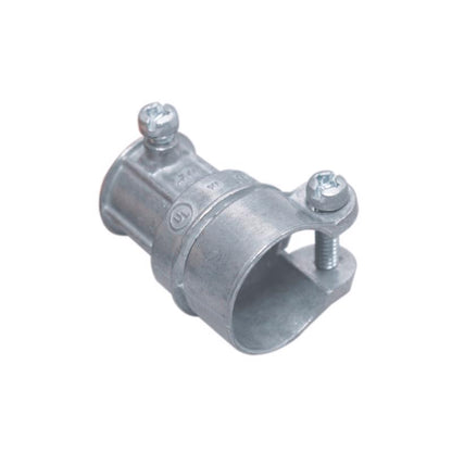 1/2-inch EMT-to-flex connector for electrical metal conduit by Emery Jensen, showing the durable metal coupling for electrical wiring.