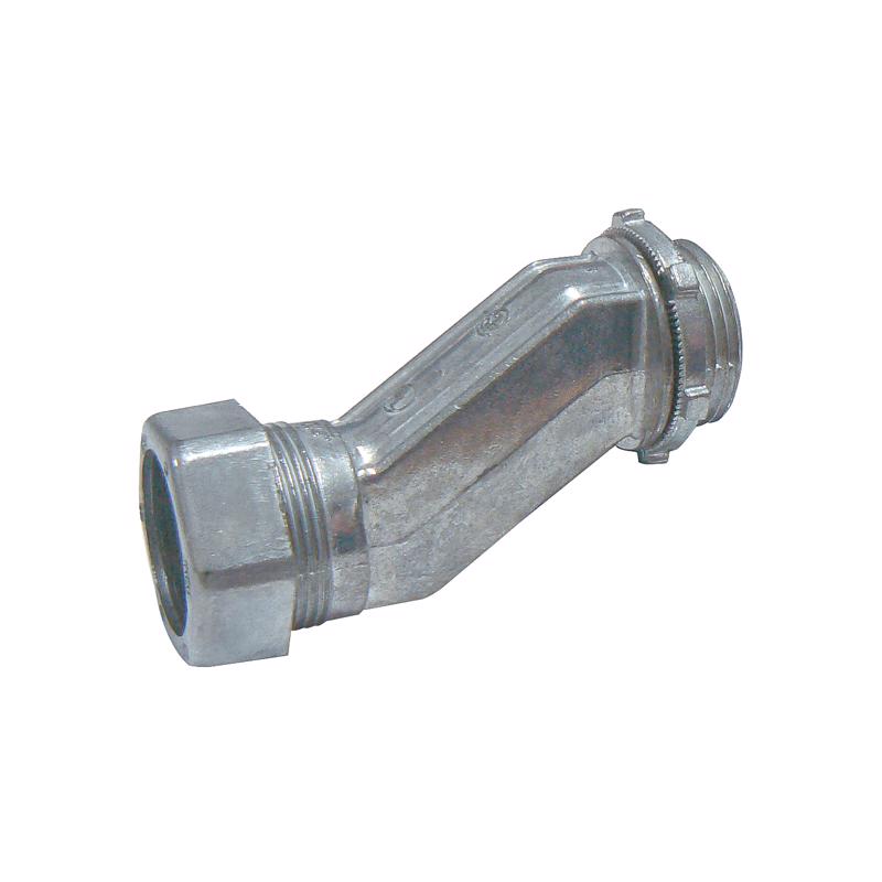 Emery Jensen 1/2" offset compression connector for electrical metal conduit, shown in a close-up view.