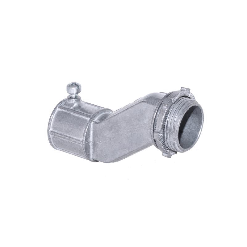 Emery Jensen 1/2-inch offset S screw connector for electrical metal conduit, showing metallic finish and threaded connection.
