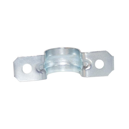 Emery Jensen 1-1/4-inch EMT 2H electrical strap securing conduit to surfaces, made of durable metal for electrical installations.