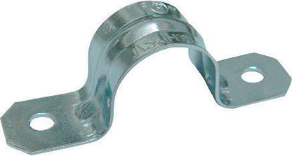 Emery Jensen 1-inch EMT 2H electrical straps, bulk pack of 50, used for securing electrical conduit and wiring.
