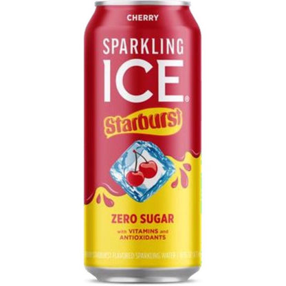 12-pack of Emery Jensen BVRG STRBRST CHRY 16oz energy drinks with bold packaging and branding, ready for on-the-go refreshment.