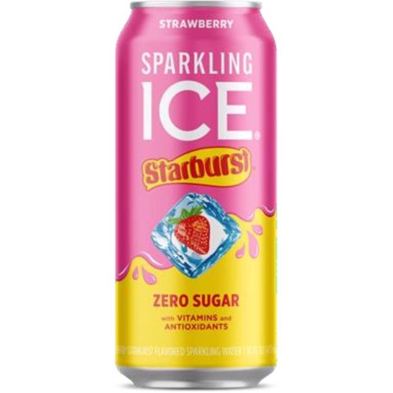 Pack of 12 Emery Jensen BVRG STRBRST STRBRY 16oz energy drinks featuring strawberry flavor in vibrant cans