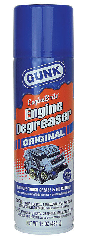 Emery Jensen Engine Brite Low VOC engine degreaser in a 15oz spray bottle, designed for cleaning engine parts and removing grease