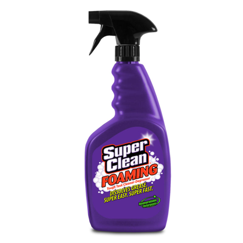 Emery Jensen SuperClean Foam Engine Degreaser in 32 oz spray bottle, used for removing grease and grime from engines.