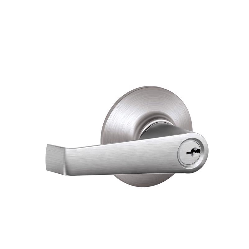 Emery Jensen Elan SC entry lever handle with a sleek, modern design on a door, showcasing the durable metal finish.