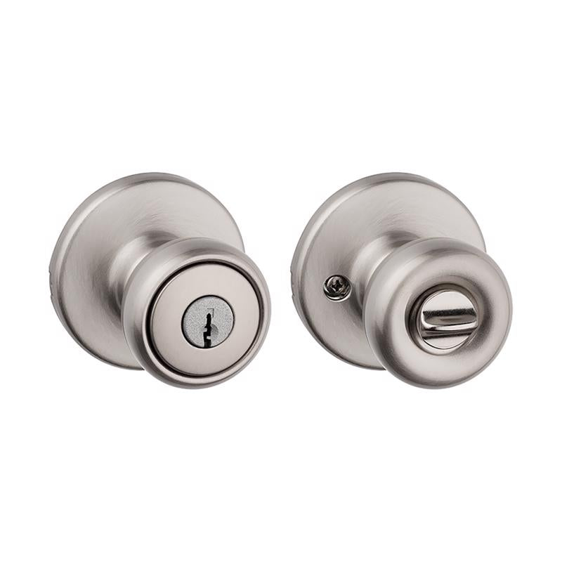Emery Jensen Tylo SN entry door knob, modern silver finish with round design, suitable for residential entry doors.