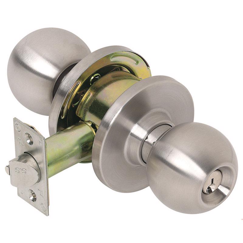 Emery Jensen Lock Entry Ball US32D, silver door lock handle with keyhole and latch for secure entry.